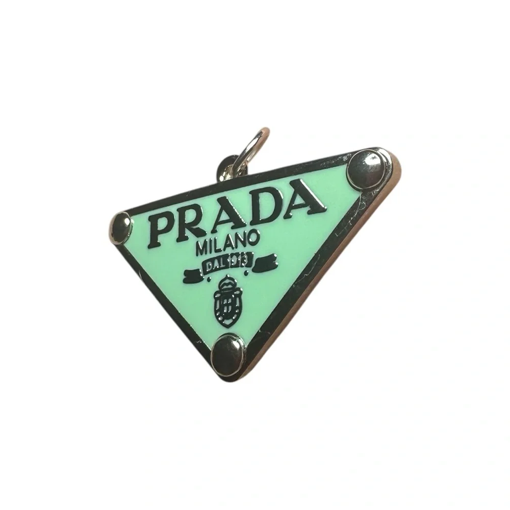 Prada Mint Green and Silver Triangle Logo Zipper Pull Charm Made in Italy_3
